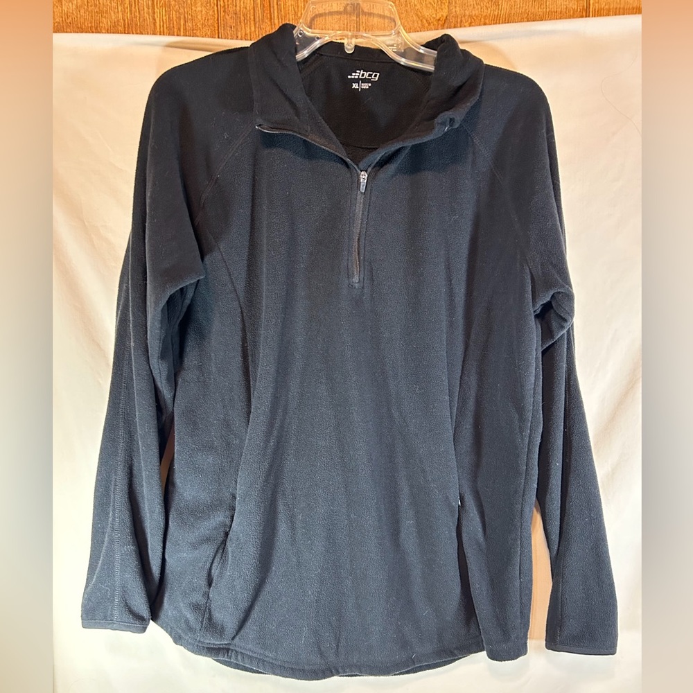 BCG woman’s black fleece long sleeve 3/4 zippered pullover jacket w/pockets XL